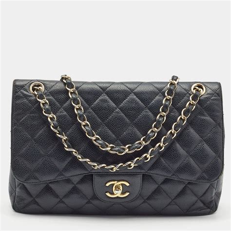 black chanel classic flap the real real|Chanel jumbo black caviar.